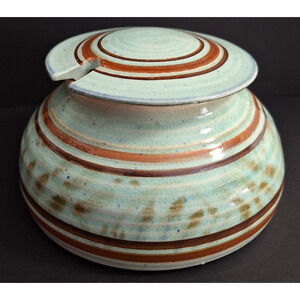 Vintage Studio Art Pottery Jam Jar Sugar Bowl Honey Pot with Lid Artist Signed